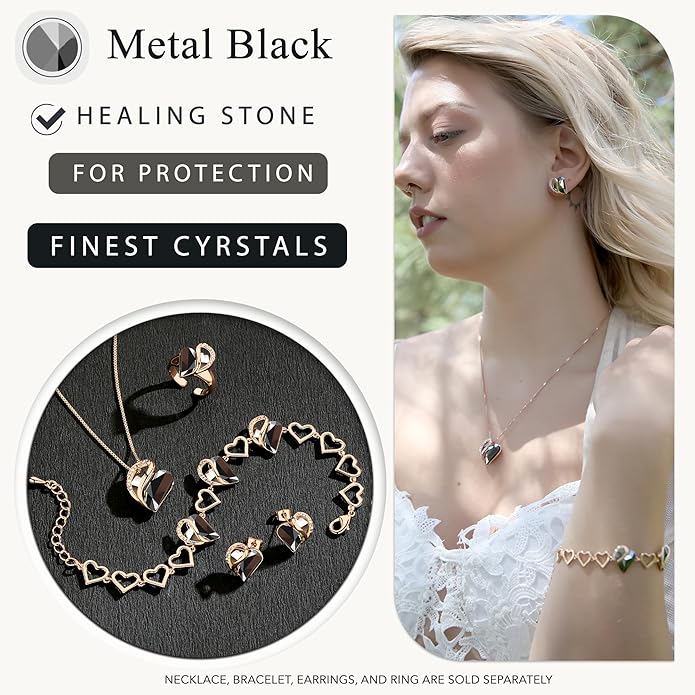 Leafael Rose Gold Plated Necklace for Women: Heart Shaped Birthstone/Healing Crystals Center, Dazzling Cubic Zirconia, Hypoallergenic Chain (18"+2"), Jewelry Gifts for Anniversaries and Birthdays