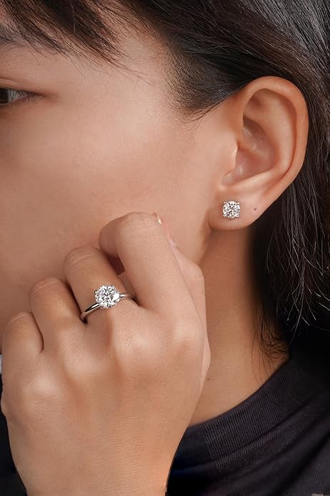 IMOLOVE Moissanite Stud Earrings for Women in Sterling Silver Hypoallergenic 1-3CT D Color Round Cut Moissante Earrings