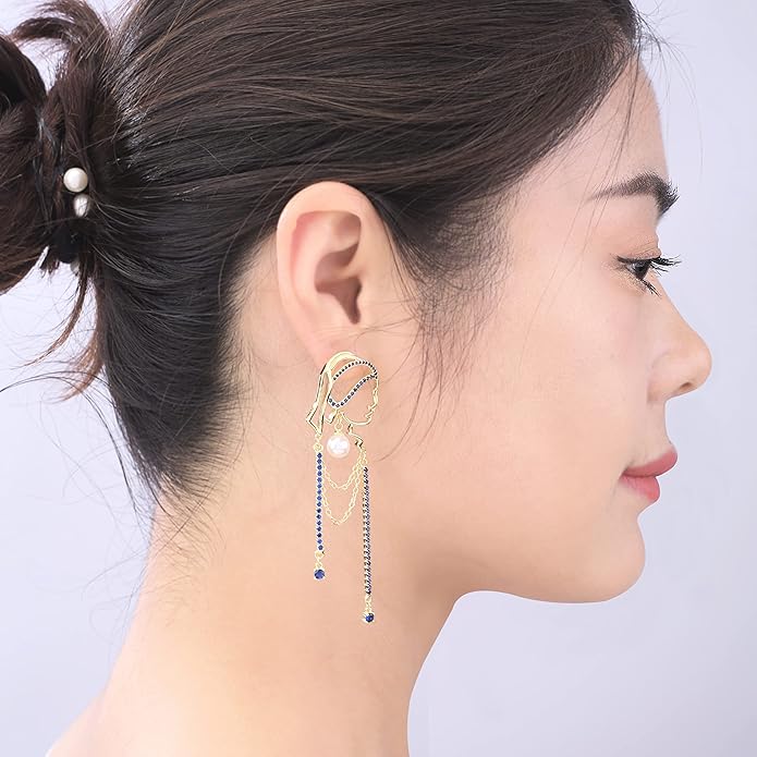 Unique Abstract Face Art | Dangle Statement Long Earrings for Women | Rhinestone Tassel Handmade Chandelier Earrings