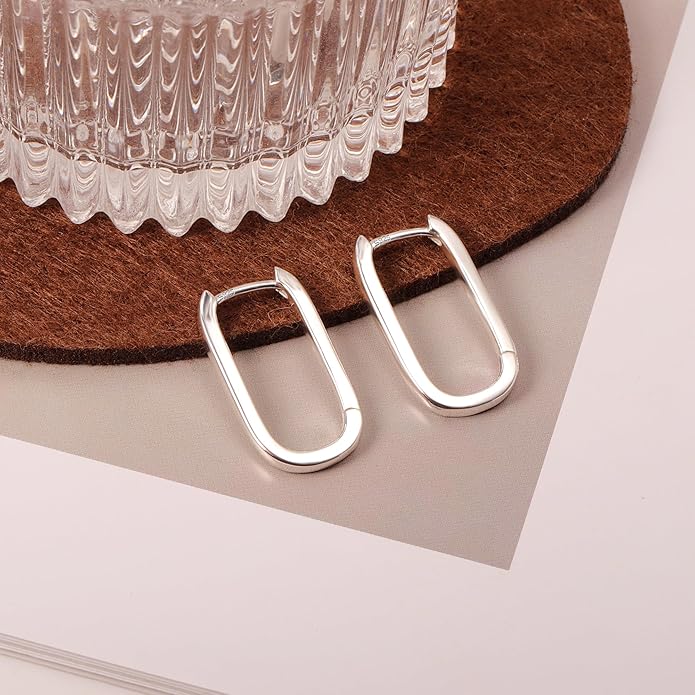925 Sterling Silver Hoop Earrings for Women Trendy Small Square Hypoallergenic 14K Gold Plated Hoop Earrings Geometric Minimalist Rectangle Hoops Earrings