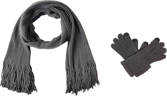 BRUCERIVER Women's Ultra Soft Knit Scarf & Glove Set Touchscreen Function Cable Design