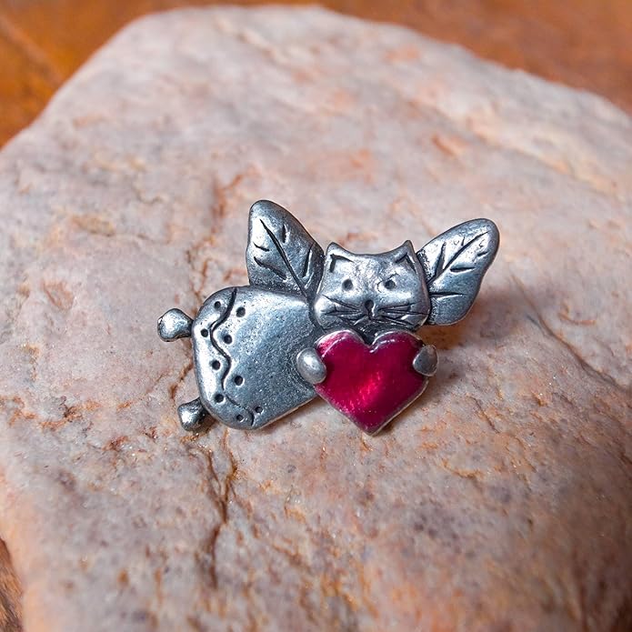 Enamel Cat Angel Red Heart Lapel Pin by The Magic Zoo