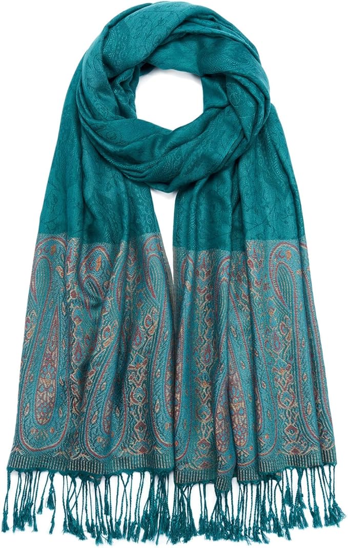 QIUTIMIY Paisley Pashmina Shawl Wrap Women Reversible Vintage Jacquard Pashmina Rave Scarf with Fringe for Evening, Wedding