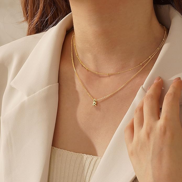 Yoosteel Layered Initial Necklaces for Women Teen Girls Trendy - Dainty Gold/Silver Letter A-Z Stack Initial Necklace Birthday Personalized Gifts for Women Jewelry