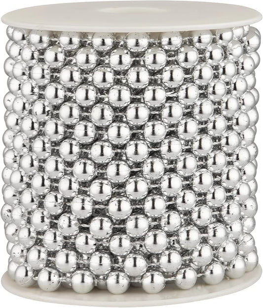 8mm Pearl Garland, 33 Feet Faux Pearl Garland Spool Roll for Wedding Centerpiece Backdrop Christmas Tree and Flowers Decoration DIY Craft （Silver）