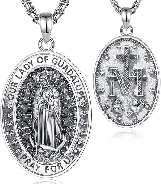 EUDORA 925 Sterling Silver St Christopher/St Benedict/St Michael/Virgin Mary/San Judas Tadeo/Good Shepherd Cross/Archangel Necklace Medal Pendant Protection Religious Amulet Jewelry For Men Women