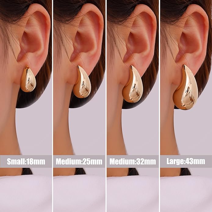 Gacimy Teardrop Earrings Dupes for Women 14K Gold Plated, Chunky Drop Earrings for Women with 925 Sterling Silver Post