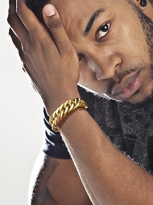 8/12/17mm Wide Cuban Link Bracelet for Men Father Gift 18K Gold/Black Plated Stainless Steel Bracelets 7.4-9 Inches(Gift Wrapped)