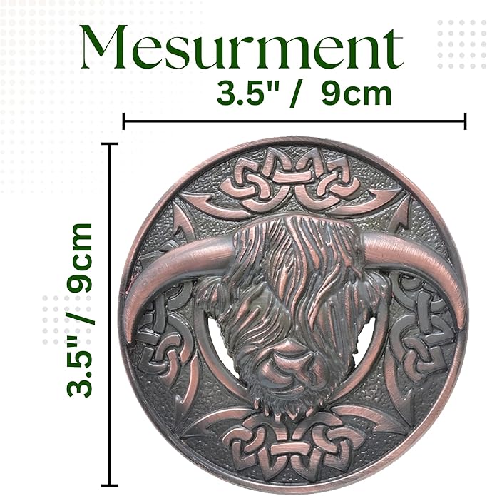 Highland Cow Kilt Brooch with Celtic Knot - Traditional Scottish Helian Coo Plaid Brooches for Men – Handcrafted Tartan Sash Pin, Luxurious Accessory for Women’s Dress