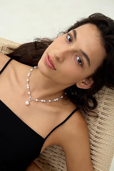 JOLI Real Pearl Necklace for Women with AAA+ Quality Round White Freshwater Genuine Cultured Pearls S925 Sterling Silver Adjustable Design Handmade Pearl Gifts