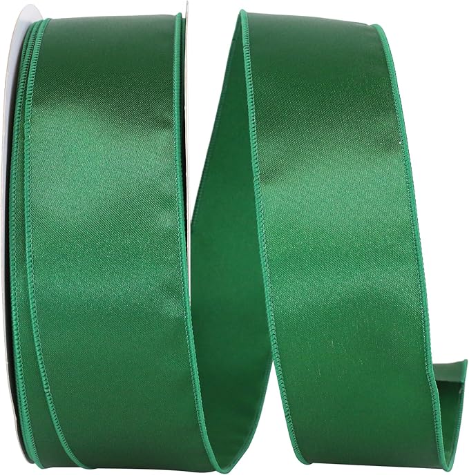 Reliant Ribbon Satin Value Wired Edge Ribbon, 2-1/2 Inch X 50 Yards, Emerald Green