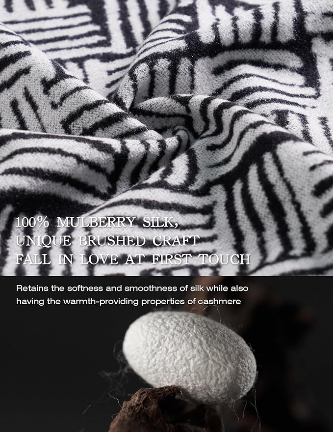 ZHE JIN Luxurious Silk Scarf Shawl Wraps for Women, Warm Scarves Winter Gift, 100% Brushed Mulberry Silk