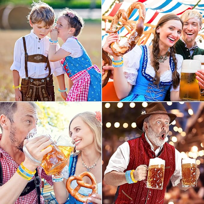 JUNEBRUSHS 64pcs Oktoberfest Party Favors Silicone Bracelets Bulk Blue and White Checkered Rubber Bracelet for Oktoberfest Party Bavarian Beer Festival Style Decorations Supplies
