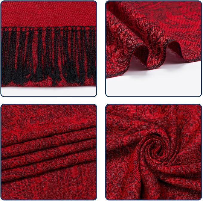 QIUTIMIY Paisley Pashmina Shawl Wrap Women Reversible Vintage Jacquard Pashmina Rave Scarf with Fringe for Evening, Wedding