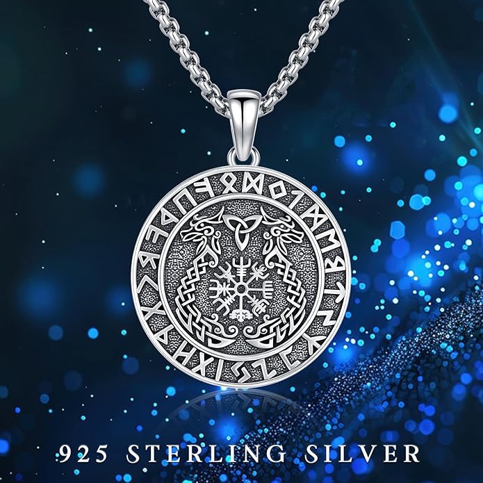 YueYuan Viking Necklace for Men 925 Sterling Silver Rune Amulet Pendant Nordic Necklace Viking Jewelry Gift for Father Husband Son