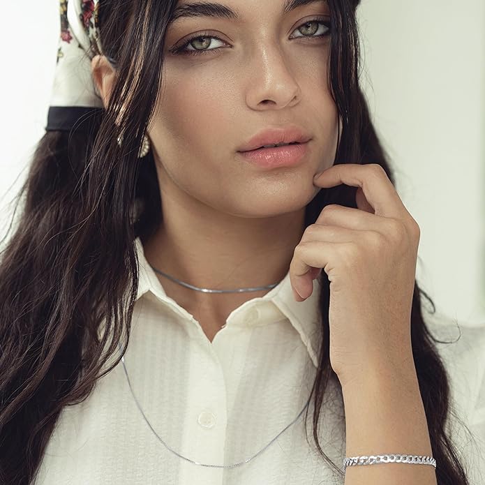 KISPER Silver 8 Sided Snake Chain Necklace –Thin, Dainty, 925 Sterling Silver Jewelry for Women & Men with Lobster Clasp – Made in Italy