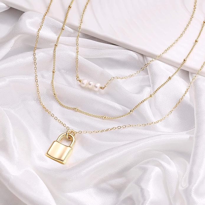 Turandoss Dainty Layered Choker Necklace, Handmade Y Pendant Necklace Multilayer Bar Disc Necklace Adjustable Layering Choker Necklaces for Women
