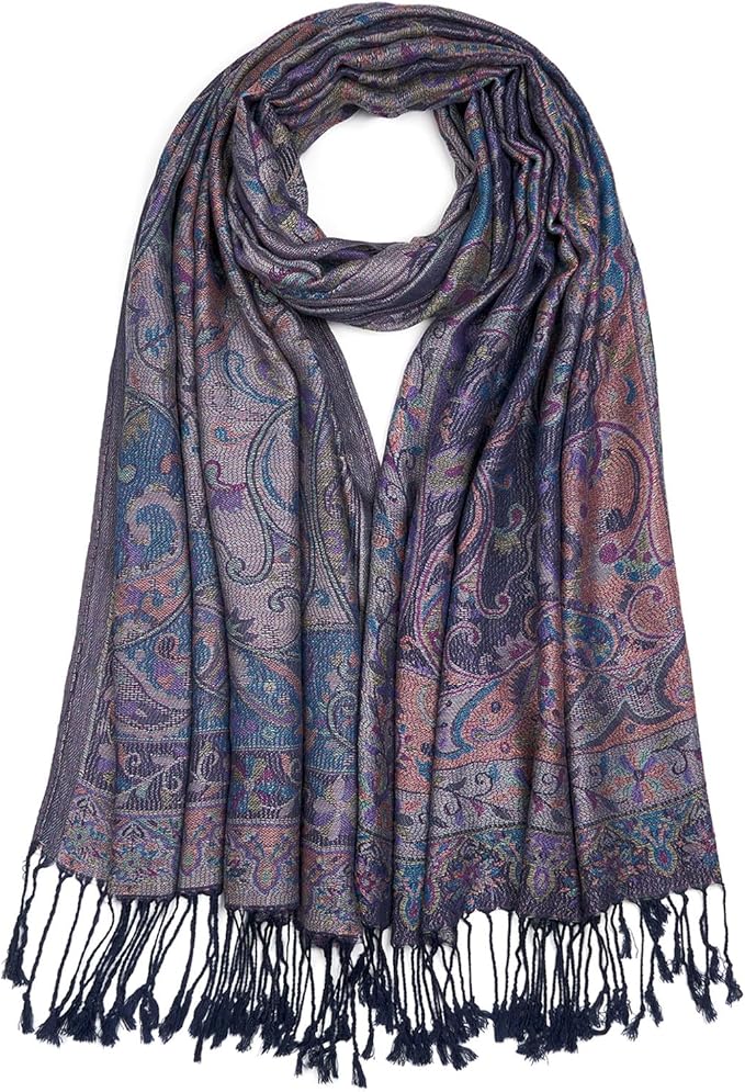 QIUTIMIY Paisley Pashmina Shawl Wrap Women Reversible Vintage Jacquard Pashmina Rave Scarf with Fringe for Evening, Wedding