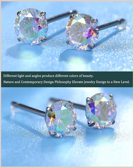 6 Pairs Stud Earrings Set, Hypoallergenic Cubic Zirconia Earrings 316L Stainless Steel CZ Earrings 3-8mm