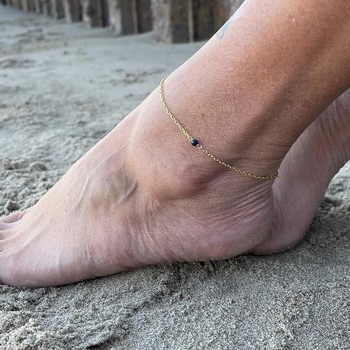 Pencros Dainty Layered Anklet,14K Gold Filled Cute Beads Satellite Chain Heart Boho Adjustable Anklets for Women