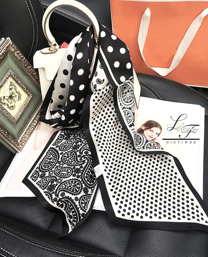 Hioyiwse Head Scarf Hair Neck Scarves For Women Purse Bag Scarfs For Handbags Silky Long Thin Satin Headscarf Fashion