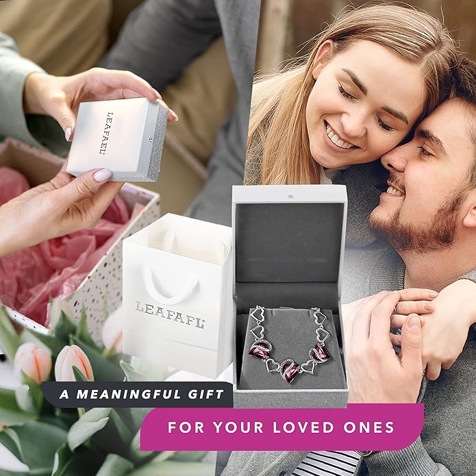 Leafael Infinity Love Heart Link Bracelets, Birthstone or Healing Stone Crystal Bracelet for Women, Silver Tone Jewelry Gifts for Her, 7-inch Chain and 2-inch Extender