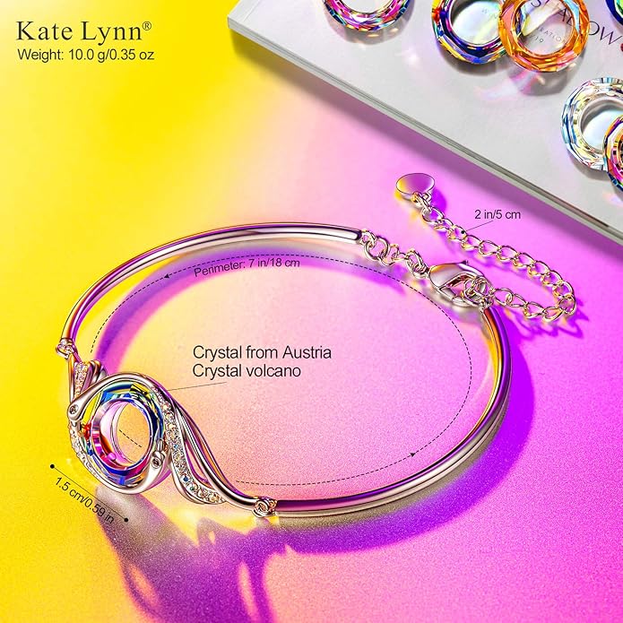 Kate Lynn "Rise From the Ashes" Phoenix Bracelet Made with Crystals from Austria, Adjustable Bangle Bracelet for Women 7"+2", Packaged with Jewelry Box, Birthday Gift for Women, Symbol of Luck and Renewal