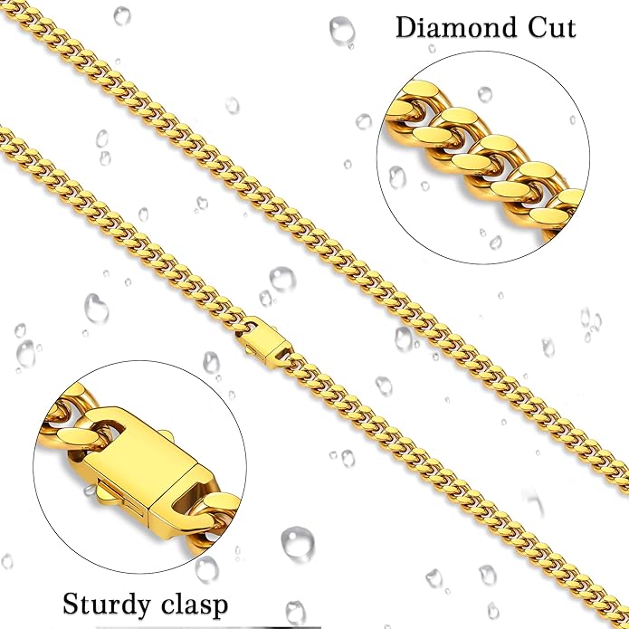 Fiusem Valentines Day Gifts for Him Silver Tone/Black/14K Gold Plated Chain Necklace for Men, 5mm/6mm/7.5mm/8mm/9mm Stainless Steel Cuban Link Chain Necklace, Men's Chains 18-28 Inch Jewelry Gifts