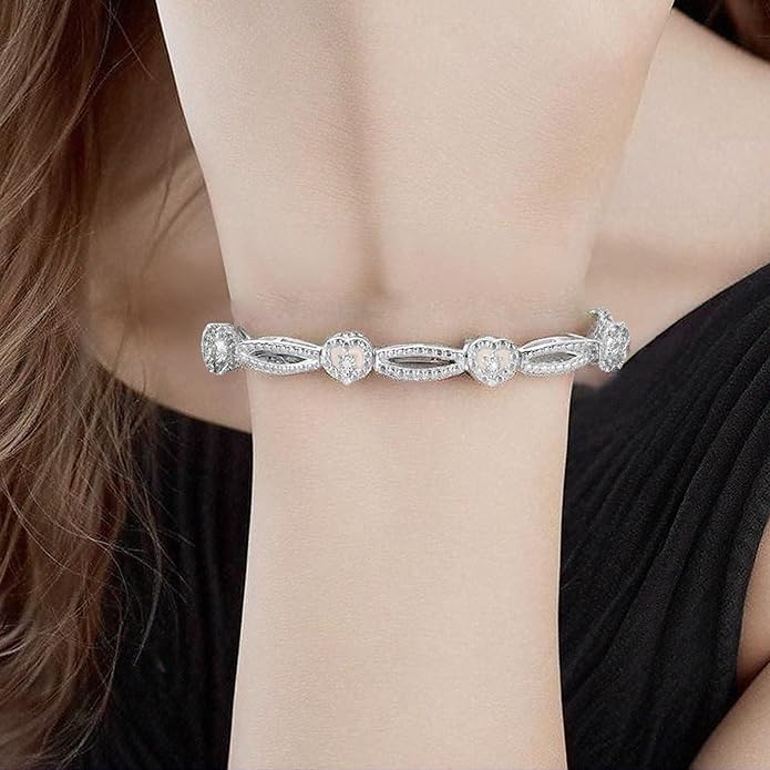 NATALIA DRAKE 1/10 Cttw Heart Link Diamond Tennis Bracelet for Women in 925 Sterling Silver Color I-J/Clarity I2-I3