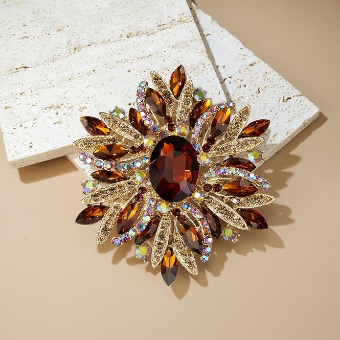 YOQUCOL Sunflower Shape Crystal Big Large Heavy Brooch Pin Rhinestone Scarf Decoration Corsage Cloth Pin for Women Girls