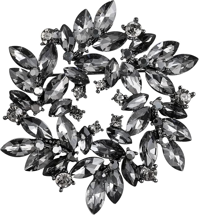 BriLove Austrian Crystal Rhinestone Elegant Flower Marquise Wreath Brooches for Women