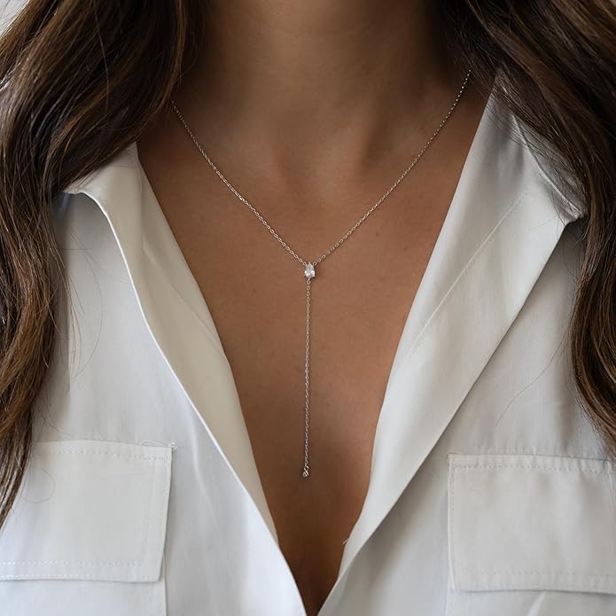 Lariat Necklace for Women, Dainty Long Necklaces, 14k Gold/Silver Plated Y-Shaped Drop Chain Necklace, Simple Layered Necklaces, Trendy Jewelry Gifts for Her