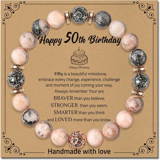 30th 40th 50th 60th 70th 80th Birthday Gifts for Women, Natural Stone Bracelet Birthday Gifts for Mom Daughter Grandma Sister Friends Coworker