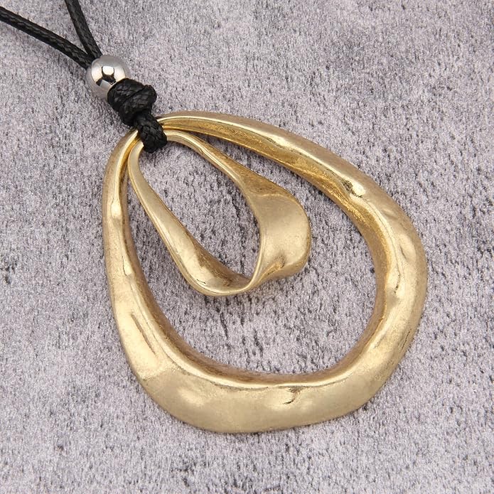 Long Boho Necklaces for Women Vintage Leather Wooden Pendant Y Choker Ethnic Style Gold Circle Hippie Sweater Necklace