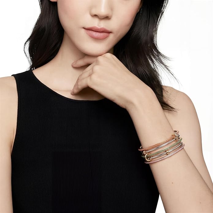Musishiyu Gold Bracelets for Women Stacking Bangle - 18K Mixed Metal Tri-Color Rolling Interlocking Bands, Cubic Zirconia Fidget Anxiety Jewelry, Valentine's Galentine's Day Gifts (Love, Loyalty, Friendship)