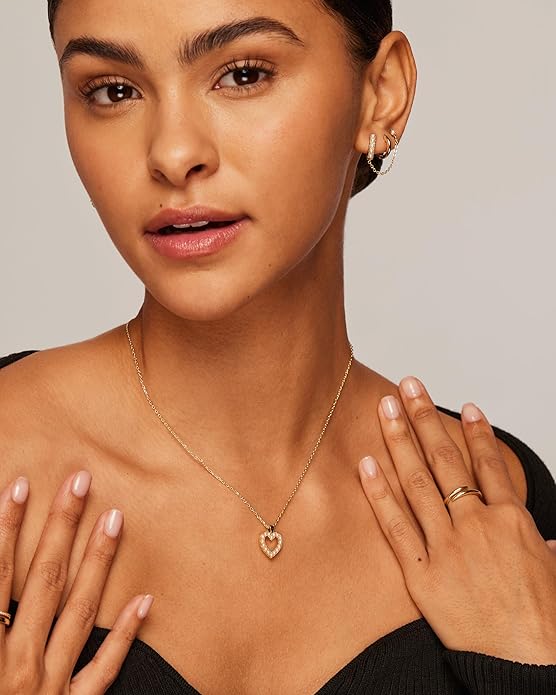PAVOI 14K Gold Plated Cubic Zirconia Heart Necklace | Cute Dainty Love Pendant Necklaces for Women