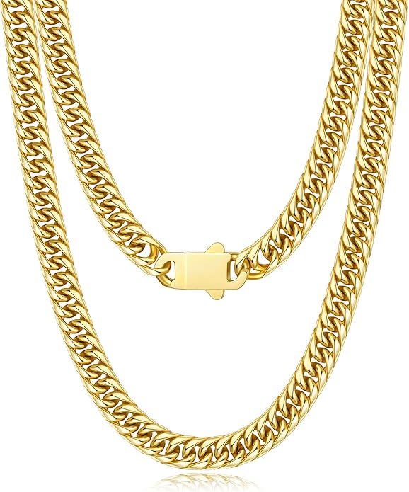 Joymoly 5MM/7MM/9MM Cuban Link Chain for Men Boys with Push-Lock Clasp, Thick 18K Gold Plated Stainless Steel Chains for Men, Cool Mens Necklace Chain 18/20/22/24/26 Inch