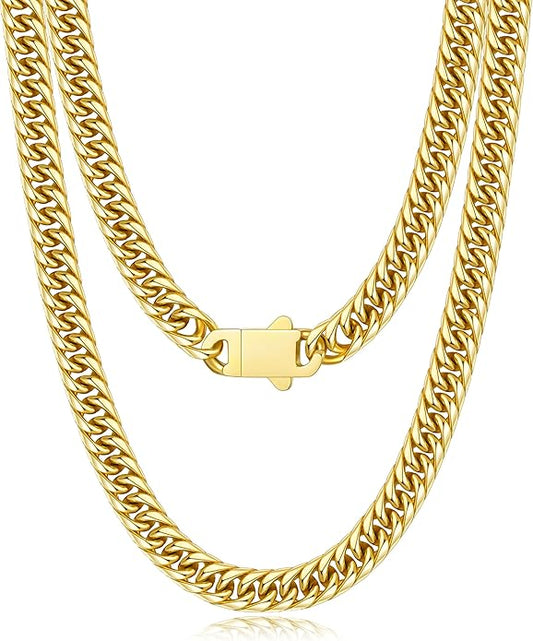 Joymoly 5MM/7MM/9MM Cuban Link Chain for Men Boys with Push-Lock Clasp, Thick 18K Gold Plated Stainless Steel Chains for Men, Cool Mens Necklace Chain 18/20/22/24/26 Inch