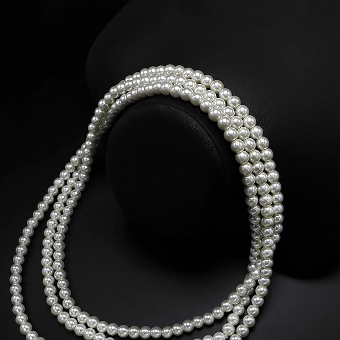 Long Pearl Necklaces for Women Cream White Faux Pearl Strand Layered Necklace Costume Jewelry