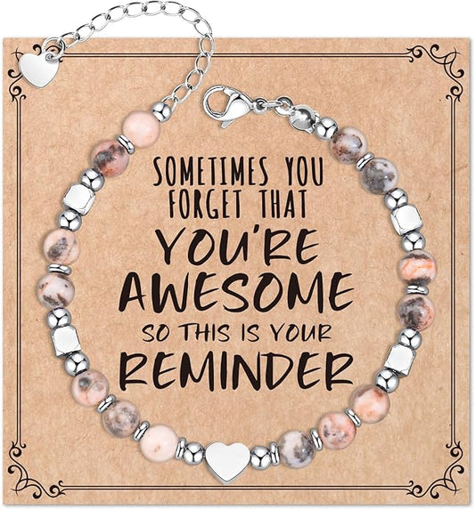 Desimtion Healing Natural Stone Bracelets for Women Girls, Sometimes You Forget You're Awesome -Christmas Gifts for Women Teen Girls, Best Friend Birthday Gifts for Women Friendship Bracelets