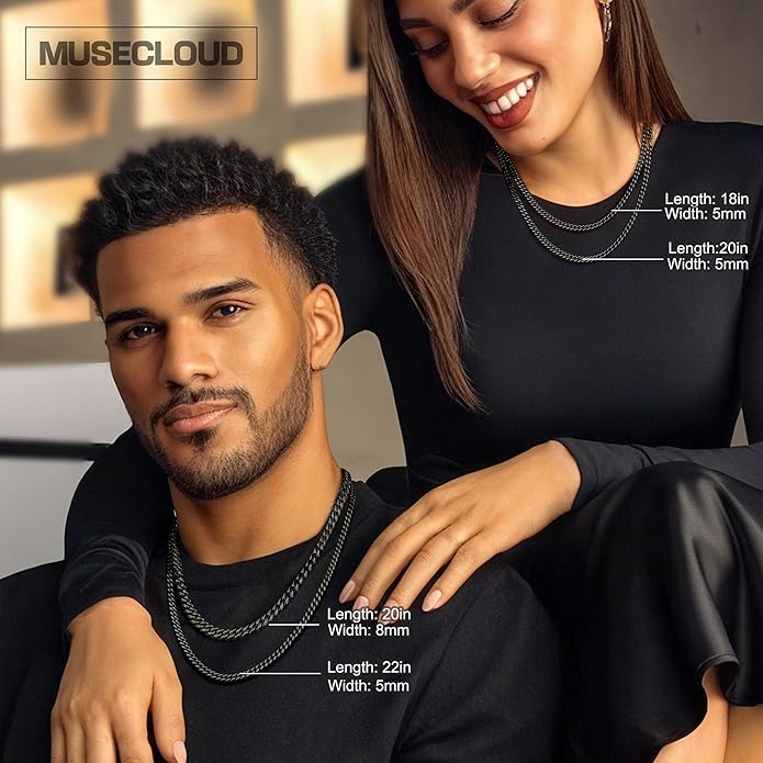 MUSECLOUD Gold Cuban Link Chain for Men Mens Stainless Steel Miami Curb Chains Necklace 5/8mm Thick Real Gold/Silver/Black Plated Diamond Cut Non-Tarnish Jewelry Trendy Christmas Gifts 18-26 Inch