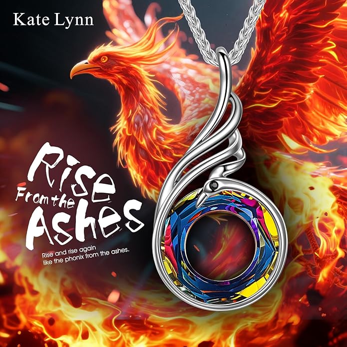 Kate Lynn “Rise From the Ashes” Phoenix Necklaces for Men Women, 18~27 Inch Adjustable Necklace, Ideal Birthday Gift Christmas Gift for Men Women, Symbol of Luck and Renewal