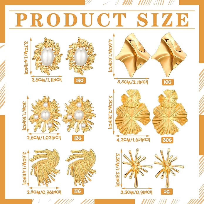 Glenmal 6 Pair Gold Statement Earrings for Women Large Gold Geometric Earrings Woven Twisted Leaf Earring Jewelry Gift