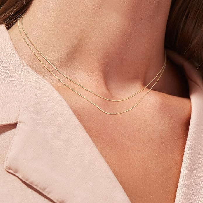 Freekiss Herringbone Necklace for Women,Dainty Gold Necklace,14k Gold Plated Snake,Gold Chain Choker Necklaces,Simple Gold Layered Necklaces,Gold Jewelry Gift for Women