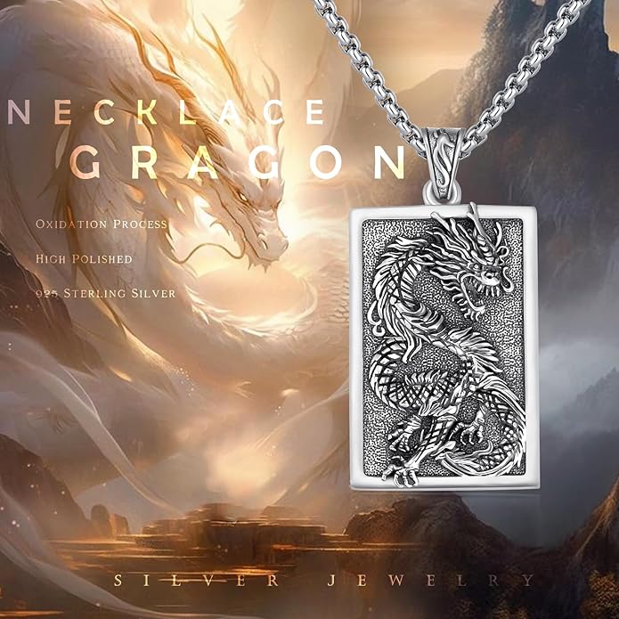 REDSUN 925 Sterling Silver Dragon Pendant Necklace Viking Dragon with Obsidian/Opal Protection Jewelry Gifts for Men Women Her Him Birthday Valentines Day Gifts