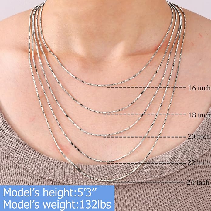 Gacimy 925 Sterling Silver Box Chain Necklace for Women, 0.8MM 1.0MM 1.2MM 1.5MM 1.7MM 2.0MM Width