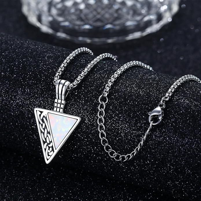 REDSUN Viking Pendant Necklace 925 Sterling Silver Celtic Pendant Abalone/Opal/Onyx/Lapis Lazuli/Turquoise Necklace Viking Amulet Jewelry Gifts for Men Women, with Stainless Steel Chain