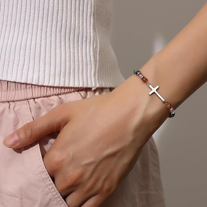 TONY & SANDY Christian Cross Bracelet for Women, Stocking Stuffers for Women, Confirmation Baptism Easter Gifts, Unique Gift for Friends Daughter Mom Sister in Christ on Birthday Christmas