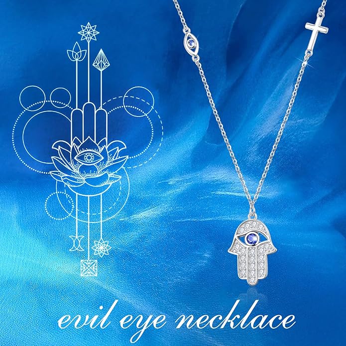 Dreamboat Sterling Silver Evil Eye Necklace for Women Protection Necklace Hamsa Nazar Mal De Ojo Turco Spiritual Jewelry Evil Eye Gifts