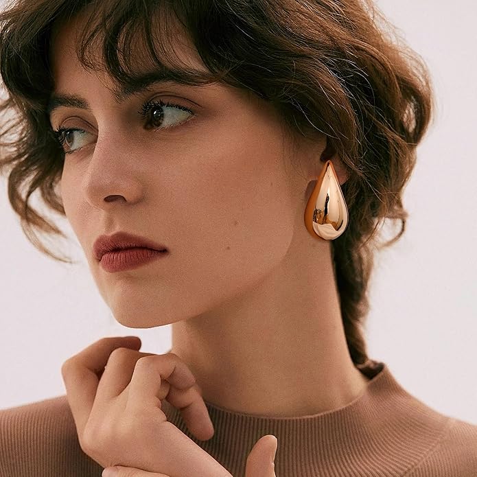 Gacimy Teardrop Earrings Dupes for Women 14K Gold Plated, Chunky Drop Earrings for Women with 925 Sterling Silver Post